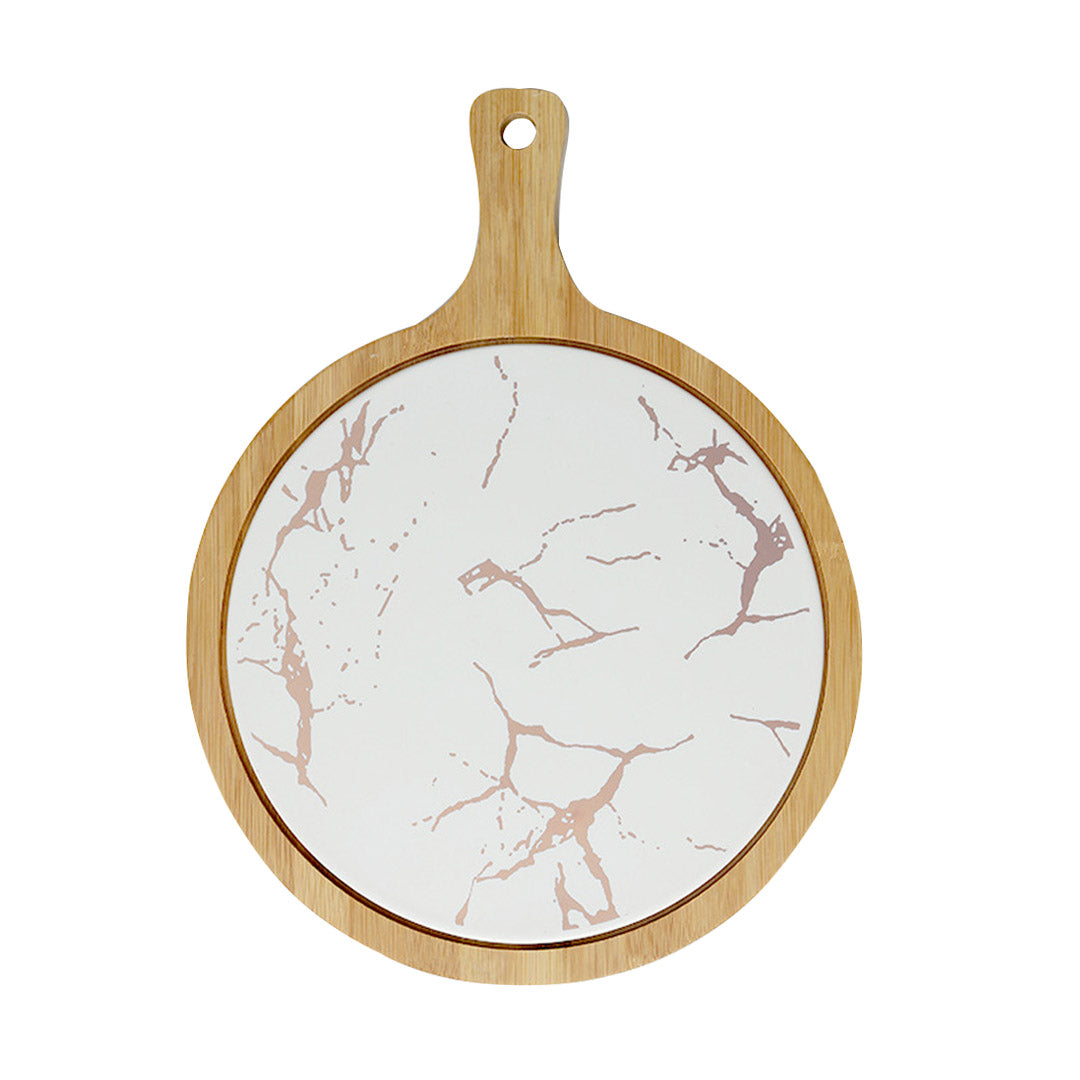 SOGA 30cm White Circle Wooden Serving Tray Slate Steak Serving Platter Chopping Board Paddle Home Decor - Hospitality Connect