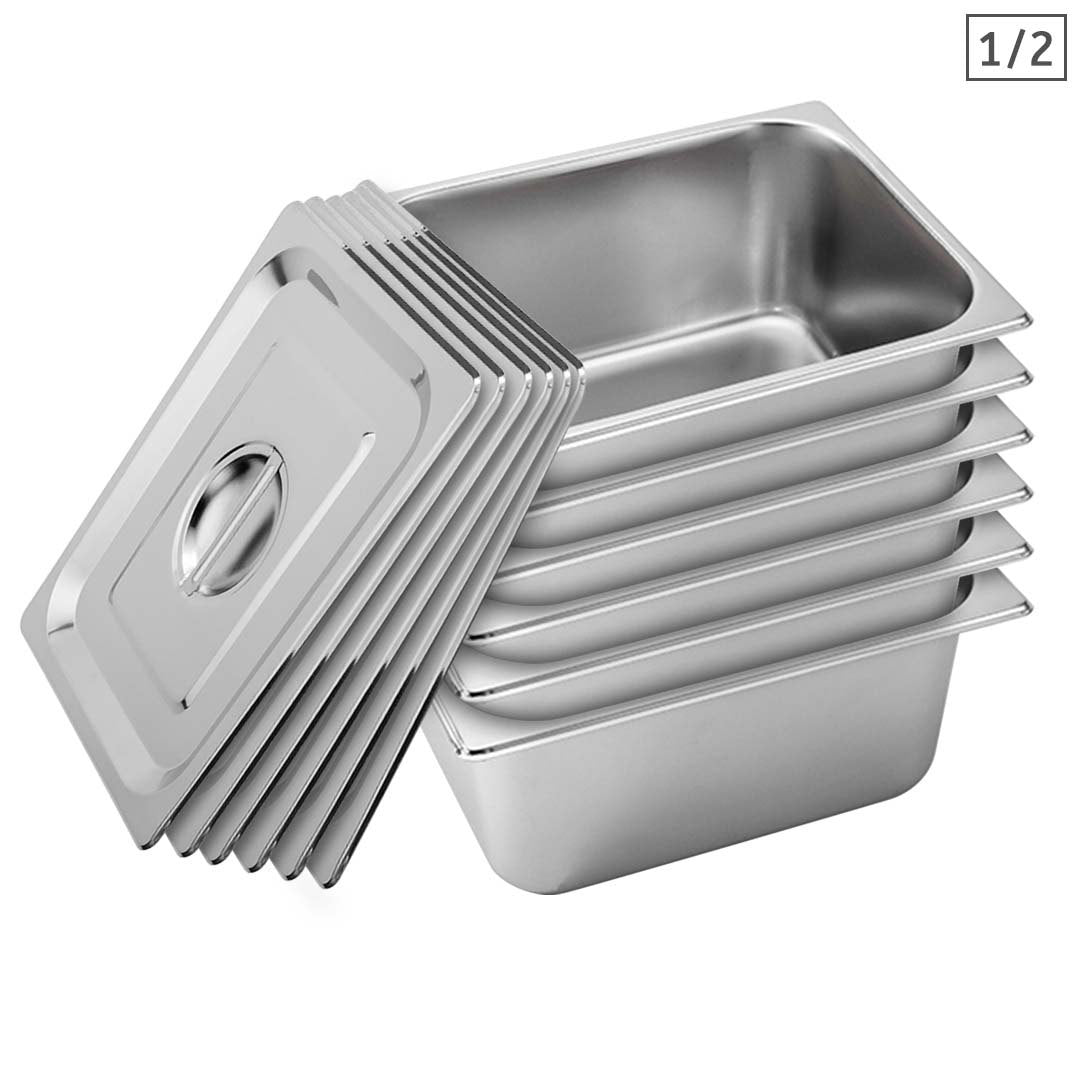 SOGA 6X Gastronorm GN Pan Full Size 1/2 GN Pan 15cm Deep Stainless Steel With Lid - Hospitality Connect