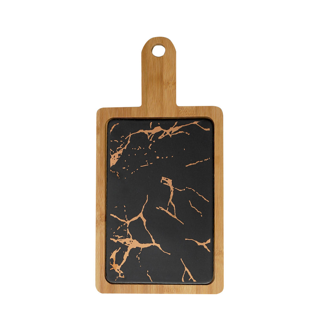 SOGA 33.5cm Black Square Wooden Serving Tray Slate Steak Serving Platter Chopping Board Paddle Home Decor - Hospitality Connect