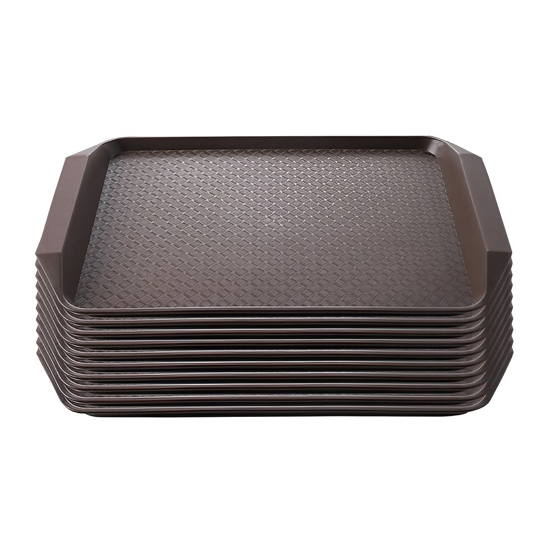 SOGA Rectangular Serving Tray Heavy Duty Waterproof Stackable Plastic Food Snack Pan Set of 10 Coffee - Hospitality Connect