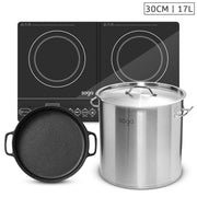 SOGA Dual Burners Cooktop Stove, 30cm Cast Iron Skillet and 17L Stainless Steel Stockpot 28cm - Hospitality Connect
