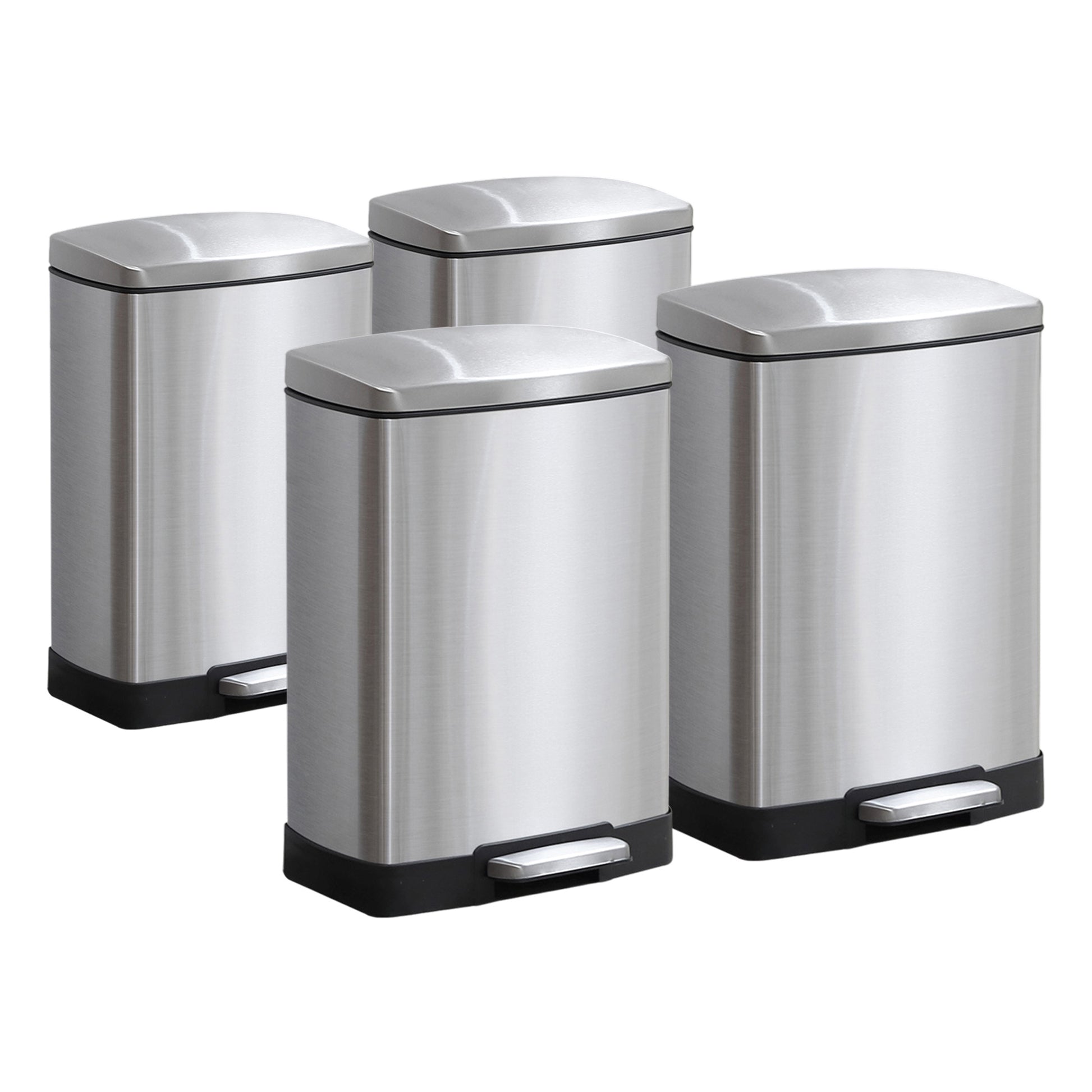 SOGA 4X Foot Pedal Stainless Steel Rubbish Recycling Garbage Waste Trash Bin Rectangular Shape 12L Silver - Hospitality Connect