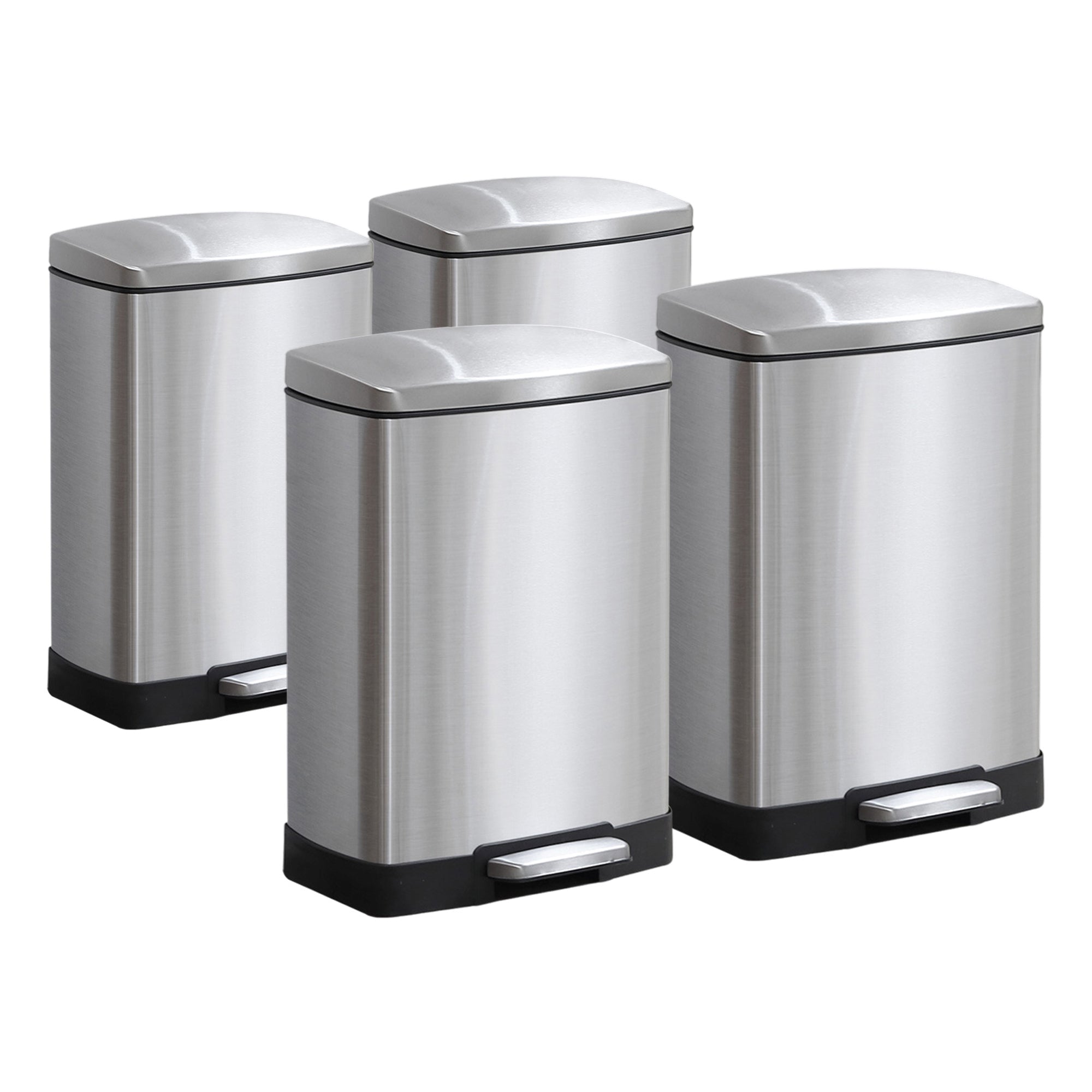 SOGA 4X Foot Pedal Stainless Steel Rubbish Recycling Garbage Waste Trash Bin Rectangular Shape 12L Silver - Hospitality Connect