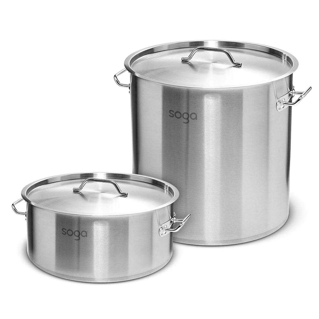 SOGA 32L Wide Stock Pot  and 98L Tall Top Grade Thick Stainless Steel Stockpot 18/10 - Hospitality Connect