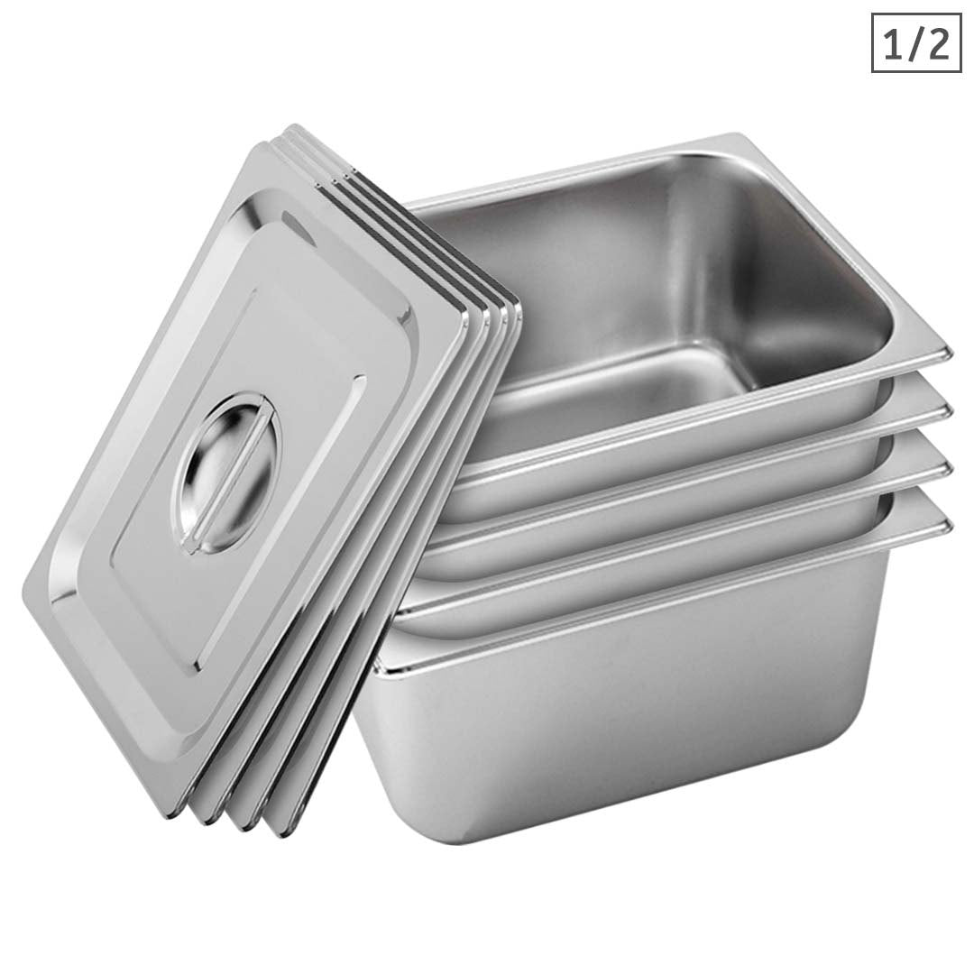 SOGA 4X Gastronorm GN Pan Full Size 1/2 GN Pan 20cm Deep Stainless Steel Tray With Lid - Hospitality Connect