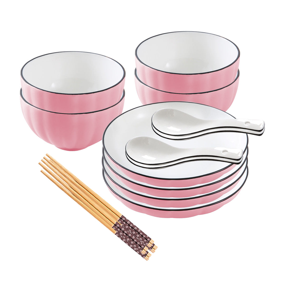 SOGA Pink Japanese Style Ceramic Dinnerware Crockery Soup Bowl Plate Server Kitchen Home Decor Set of 8 - Hospitality Connect