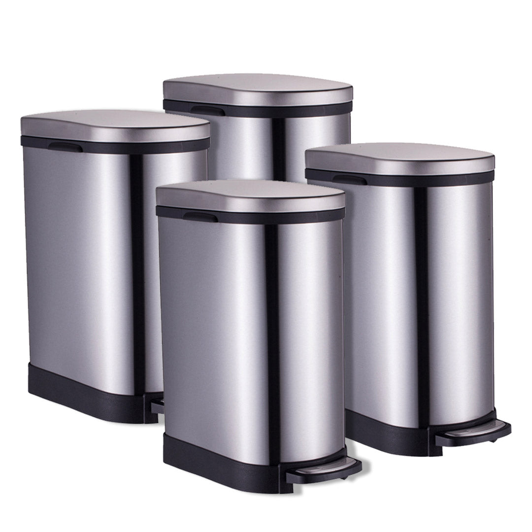 SOGA 4X Foot Pedal Stainless Steel Rubbish Recycling Garbage Waste Trash Bin 10L U - Hospitality Connect
