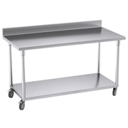 SOGA 150cm Commercial Catering Kitchen Stainless Steel Prep Work Bench Table with Backsplash and Caster Wheels - Hospitality Connect