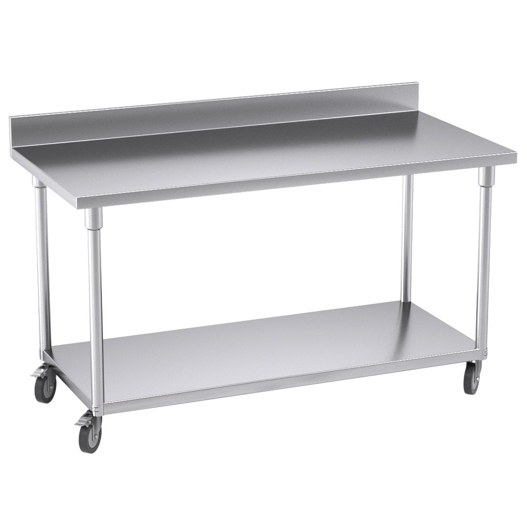SOGA 150cm Commercial Catering Kitchen Stainless Steel Prep Work Bench Table with Backsplash and Caster Wheels - Hospitality Connect