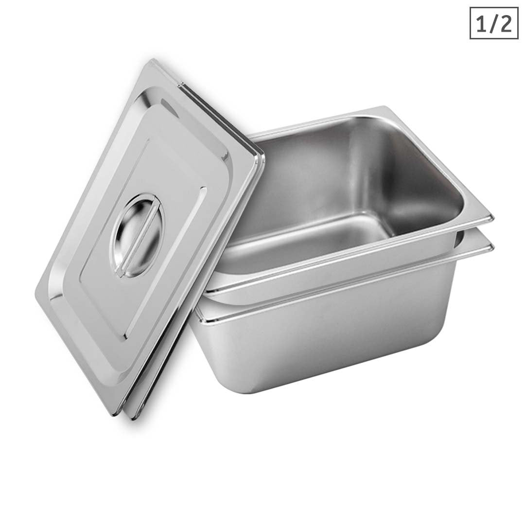 SOGA 2X Gastronorm GN Pan Full Size 1/2 GN Pan 15cm Deep Stainless Steel With Lid - Hospitality Connect