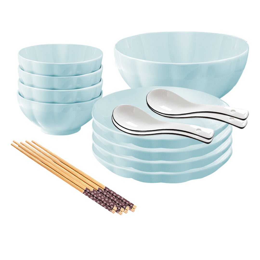 SOGA Light Blue Japanese Style Ceramic Dinnerware Crockery Soup Bowl Plate Server Kitchen Home Decor Set of 9 - Hospitality Connect