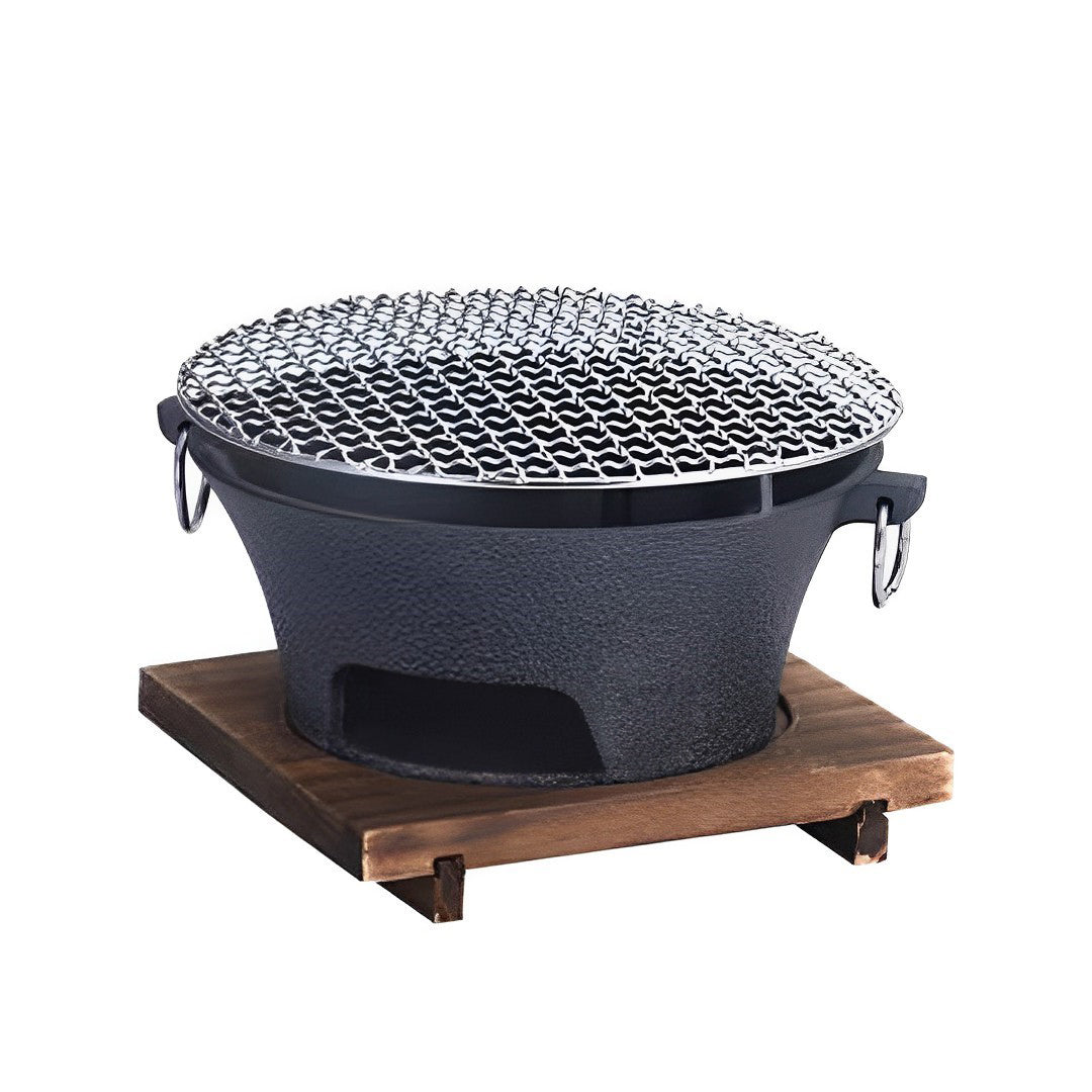 SOGA Medium Cast Iron Round Stove Charcoal Table Net Grill Japanese Style BBQ Picnic Camping with Wooden Board - Hospitality Connect