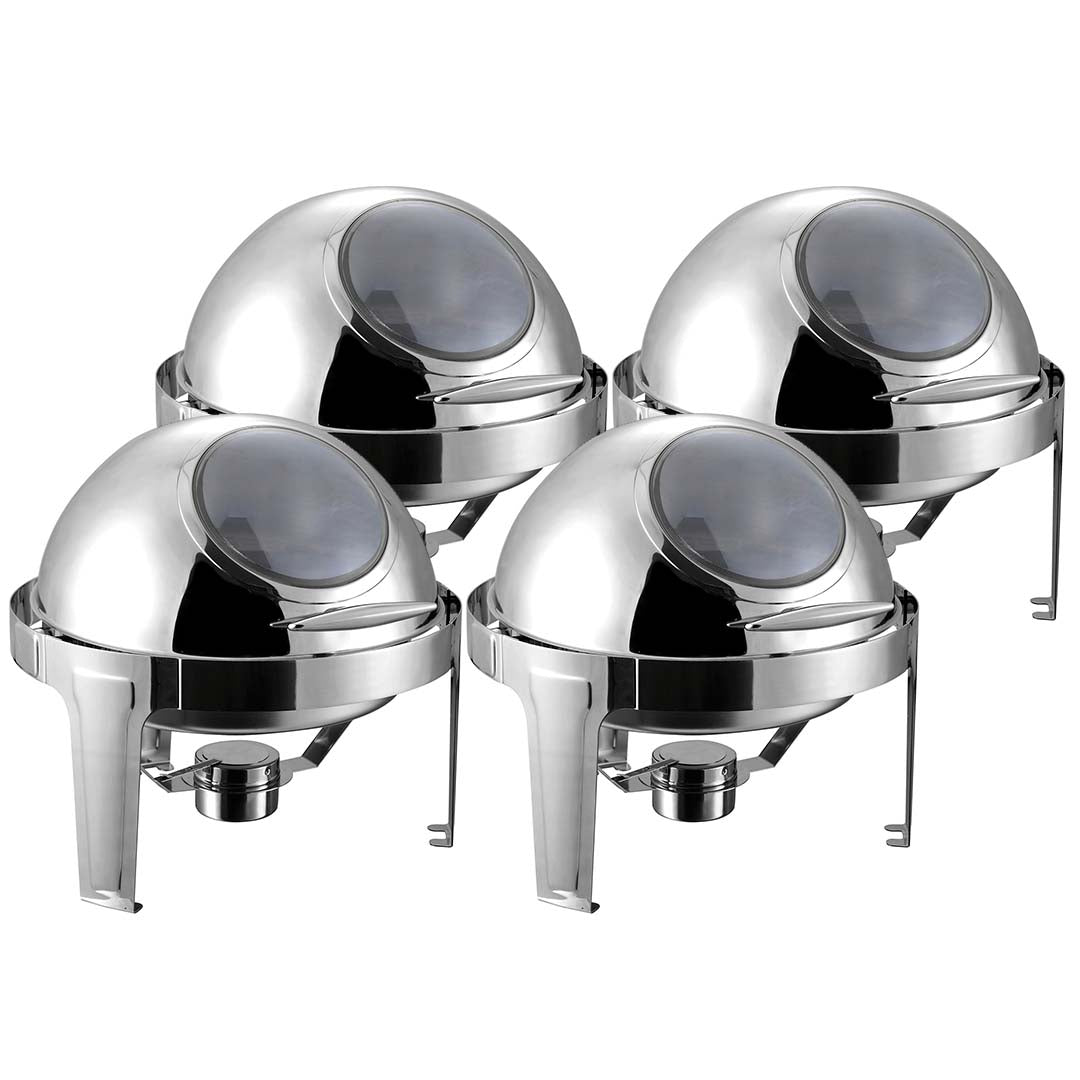 SOGA 4X 6L Round Chafing Stainless Steel Food Warmer with Glass Roll Top - Hospitality Connect