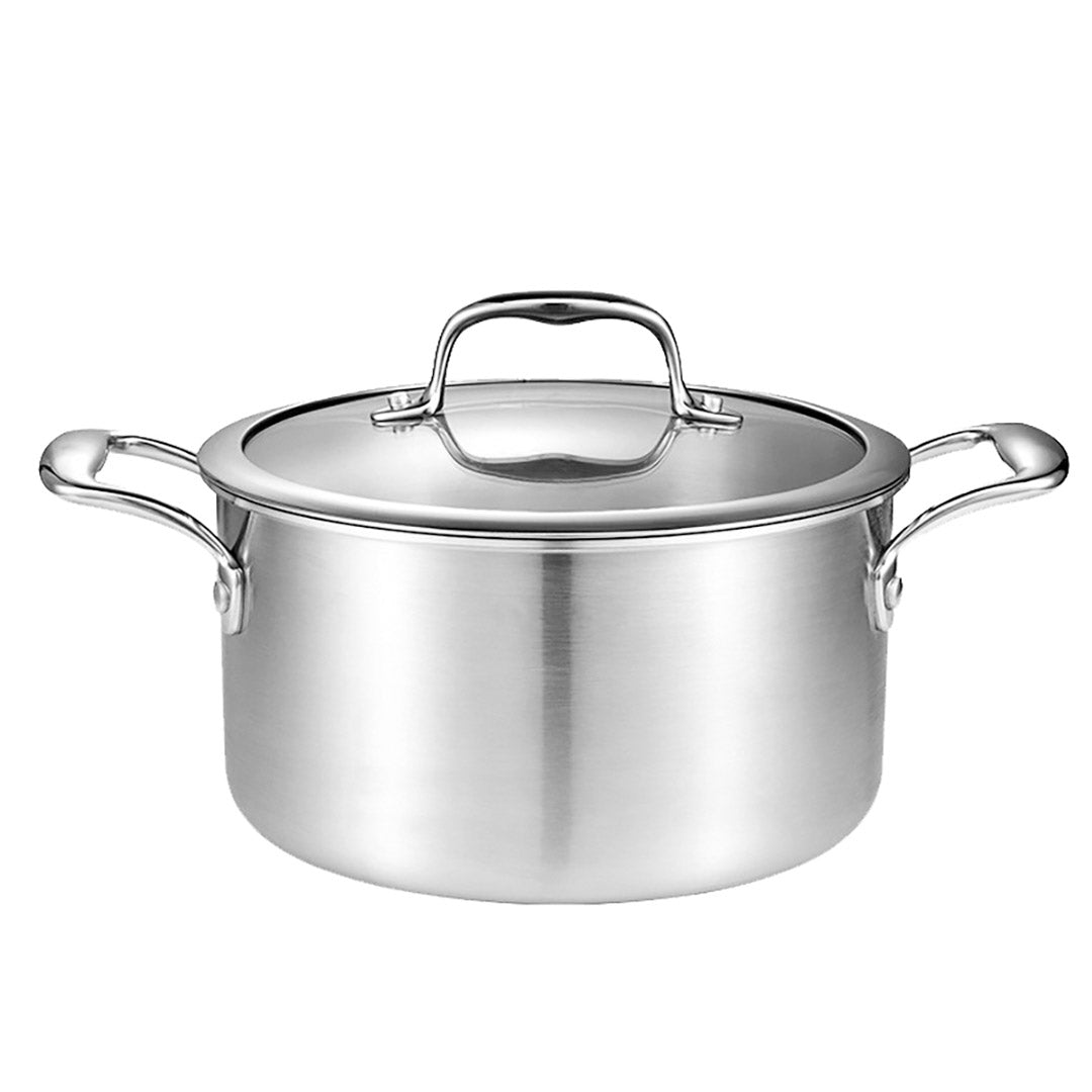 SOGA 26cm Stainless Steel Soup Pot Stock Cooking Stockpot Heavy Duty Thick Bottom with Glass Lid - Hospitality Connect
