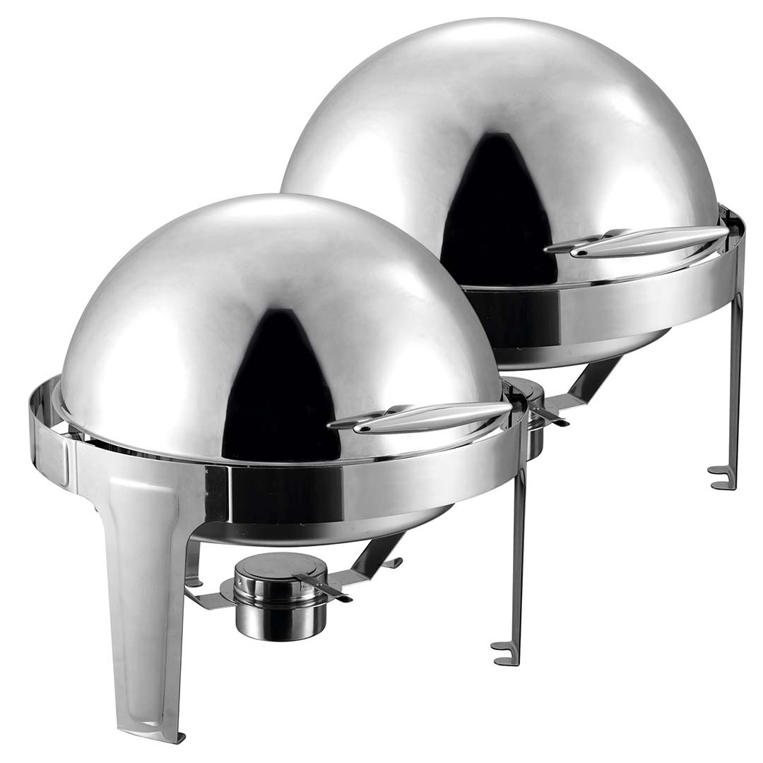 SOGA 2X 6L Stainless Steel Chafing Food Warmer Catering Dish Round Roll Top - Hospitality Connect