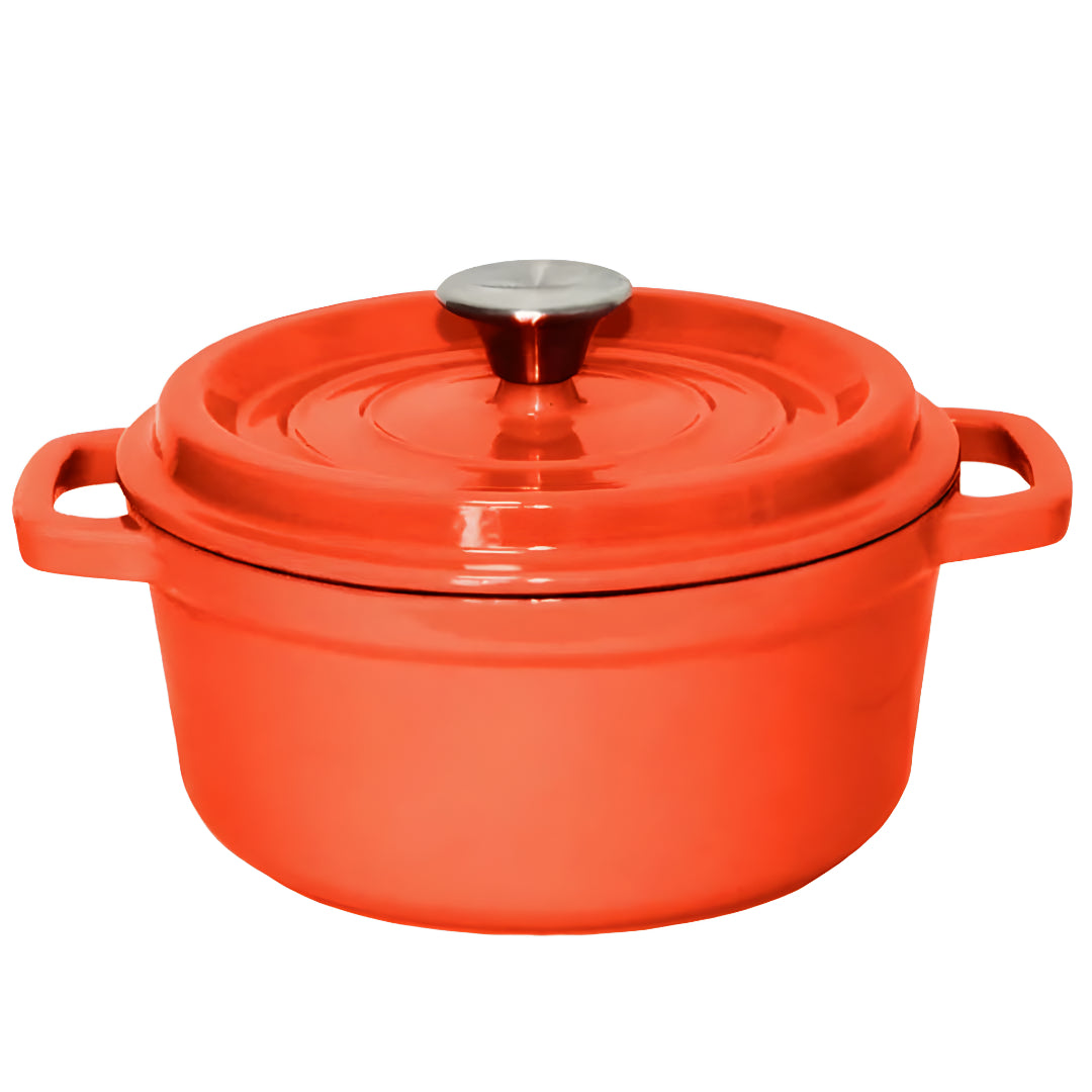 SOGA Cast Iron 24cm Enamel Porcelain Stewpot Casserole Stew Cooking Pot With Lid 3.6L Orange - Hospitality Connect
