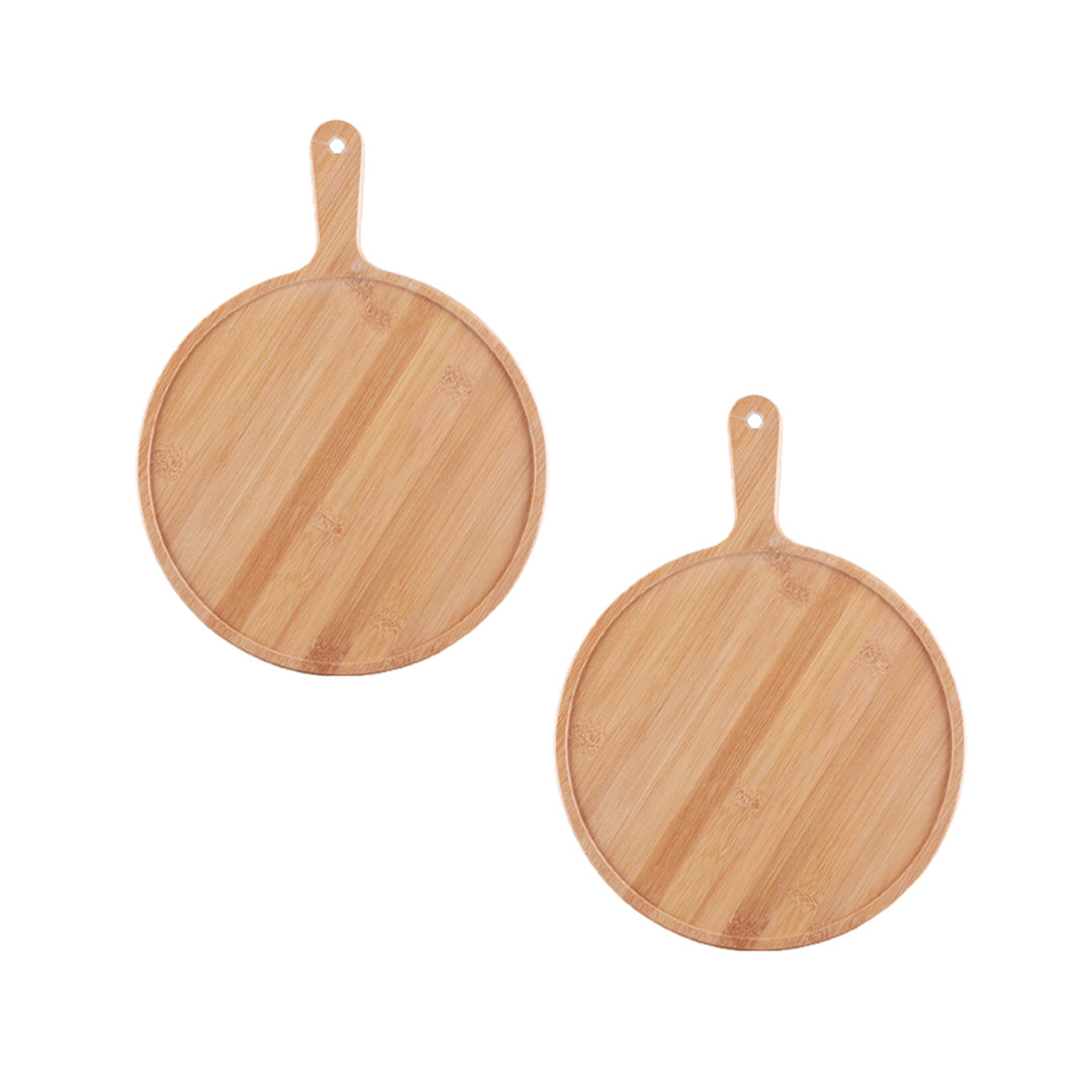 SOGA 2X 9 inch Blonde Round Premium Wooden Serving Tray Board Paddle with Handle Home Decor - Hospitality Connect
