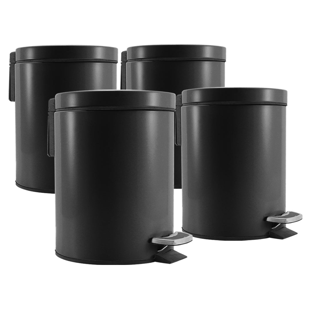 SOGA 4X Foot Pedal Stainless Steel Rubbish Recycling Garbage Waste Trash Bin Round 12L Black - Hospitality Connect
