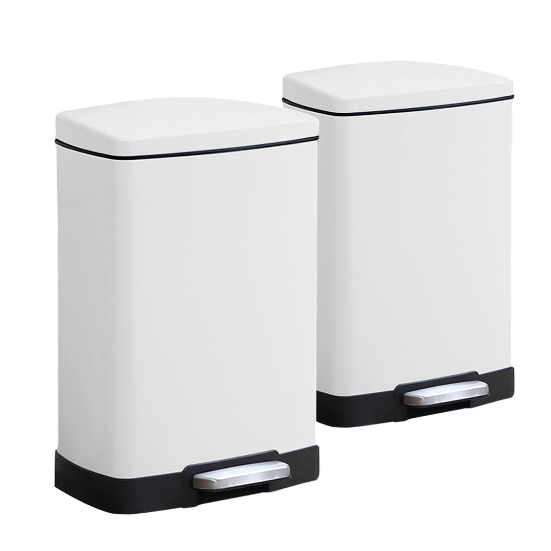 SOGA 2X Foot Pedal Stainless Steel Rubbish Recycling Garbage Waste Trash Bin Rectangular Shape 12L White - Hospitality Connect