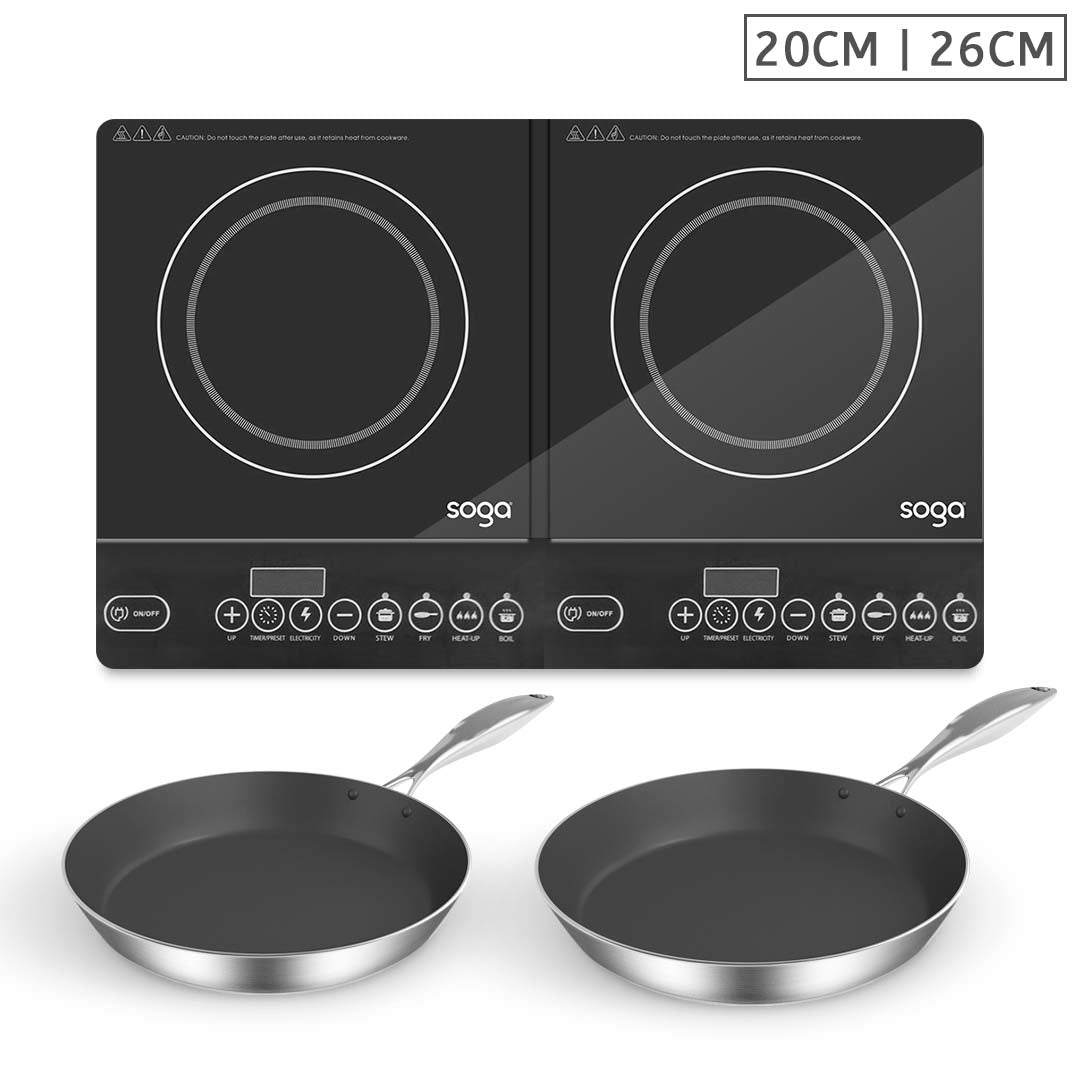 SOGA Dual Burners Cooktop Stove With 20cm and 26cm Induction Frying Pan Skillet - Hospitality Connect