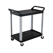 SOGA 2 Tier Food Trolley Portable Kitchen Cart Multifunctional Big Utility Service with wheels 950x500x640mm Black - Hospitality Connect