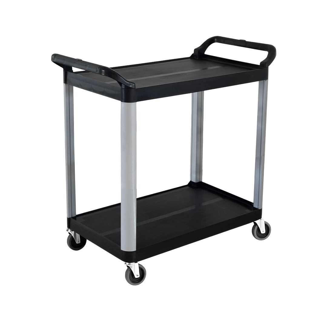 SOGA 2 Tier Food Trolley Portable Kitchen Cart Multifunctional Big Utility Service with wheels 950x500x640mm Black - Hospitality Connect