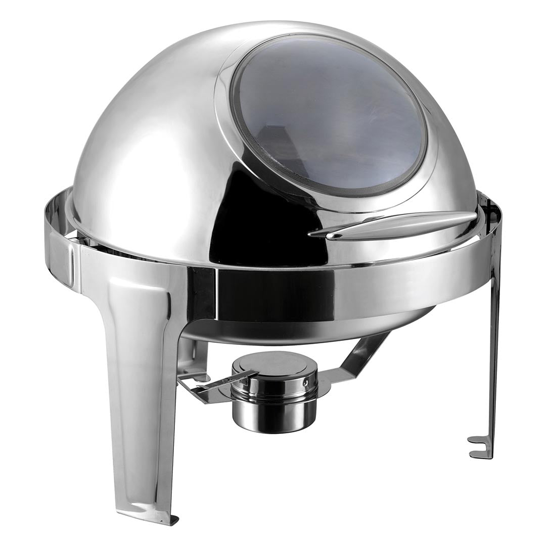 SOGA 6L Round Chafing Stainless Steel Food Warmer with Glass Roll Top - Hospitality Connect