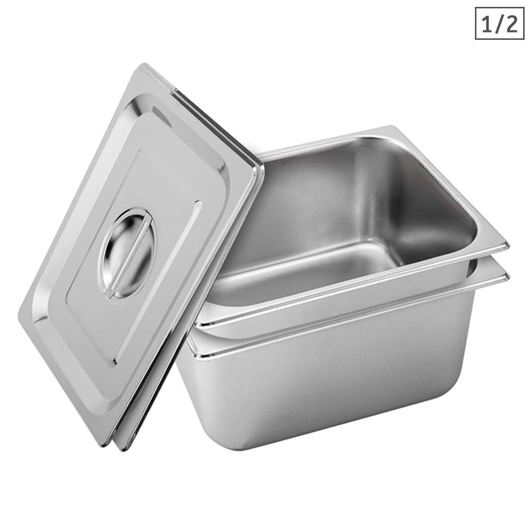 SOGA 2X Gastronorm GN Pan Full Size 1/2 GN Pan 20cm Deep Stainless Steel Tray With Lid - Hospitality Connect