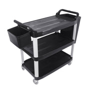 SOGA 3 Tier 83x43x95cm Food Trolley Food Waste Cart With Two Bins Storage Kitchen Black Small - Hospitality Connect