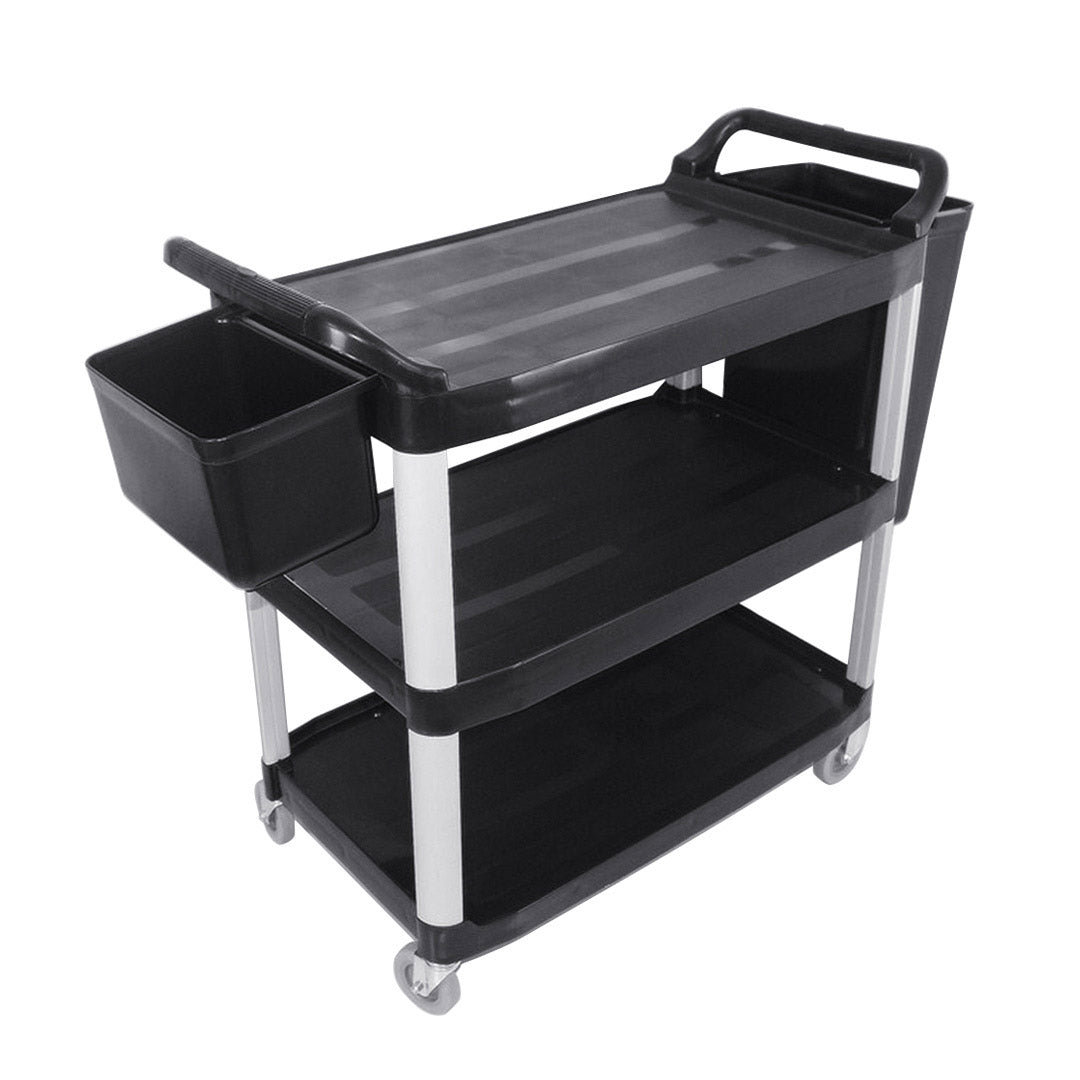 SOGA 3 Tier 83x43x95cm Food Trolley Food Waste Cart With Two Bins Storage Kitchen Black Small - Hospitality Connect