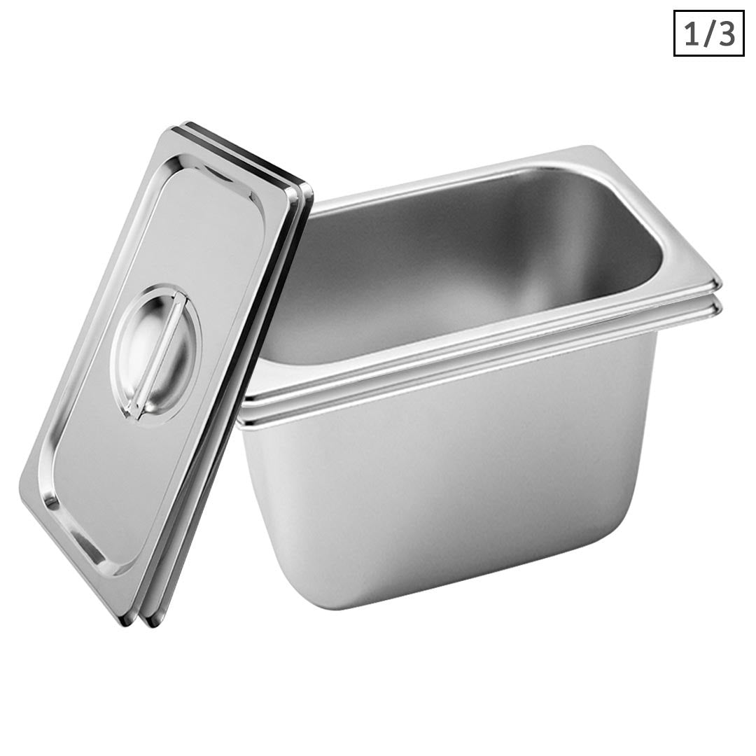 SOGA 2X Gastronorm GN Pan Full Size 1/3 GN Pan 20cm Deep Stainless Steel Tray With Lid - Hospitality Connect