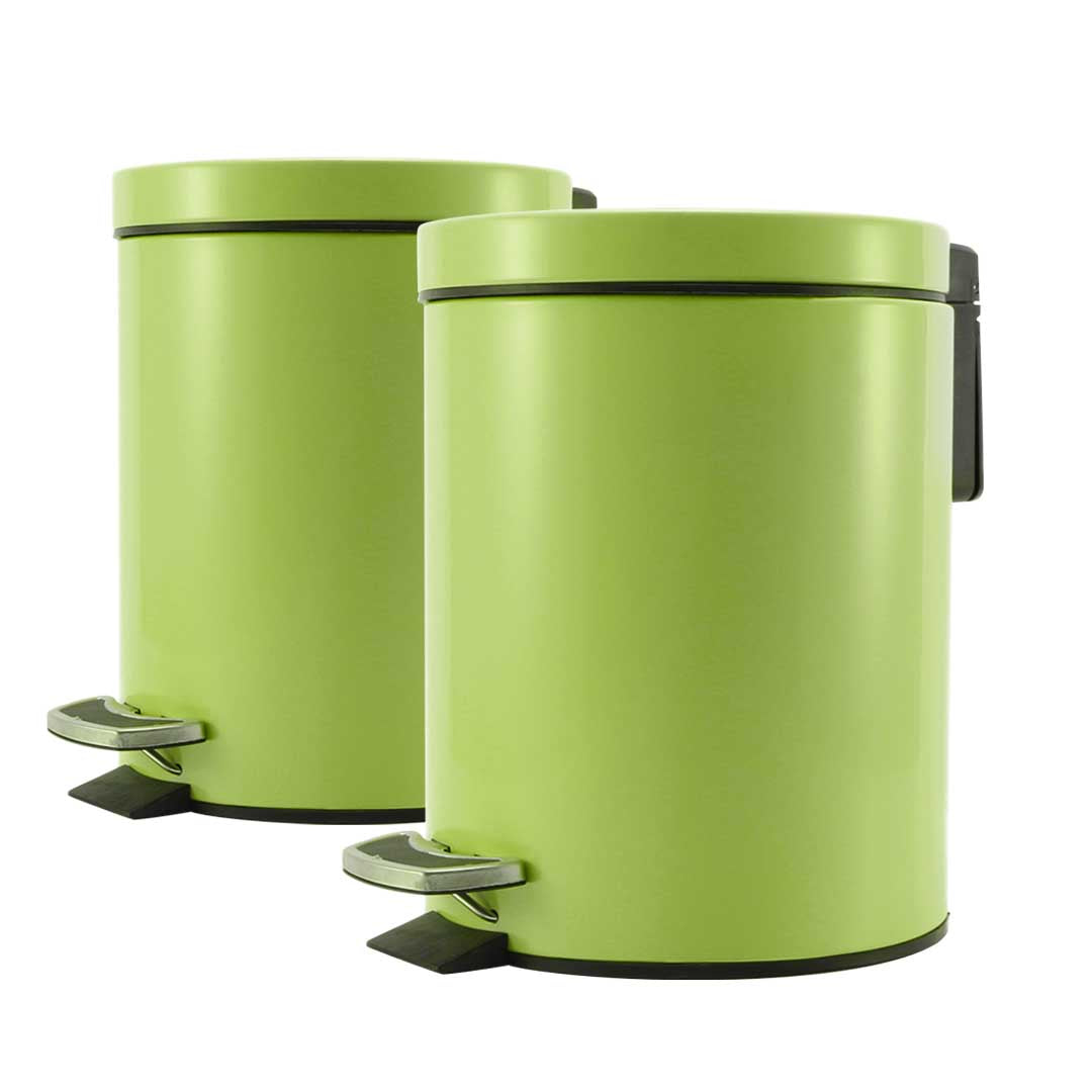 SOGA 2X 7L Foot Pedal Stainless Steel Rubbish Recycling Garbage Waste Trash Bin Round Green - Hospitality Connect