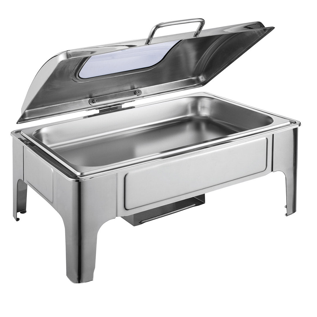 SOGA 9L Rectangular Stainless Steel Soup Warmer Roll Top Chafer Chafing Dish Set with Glass Visual Window Lid - Hospitality Connect