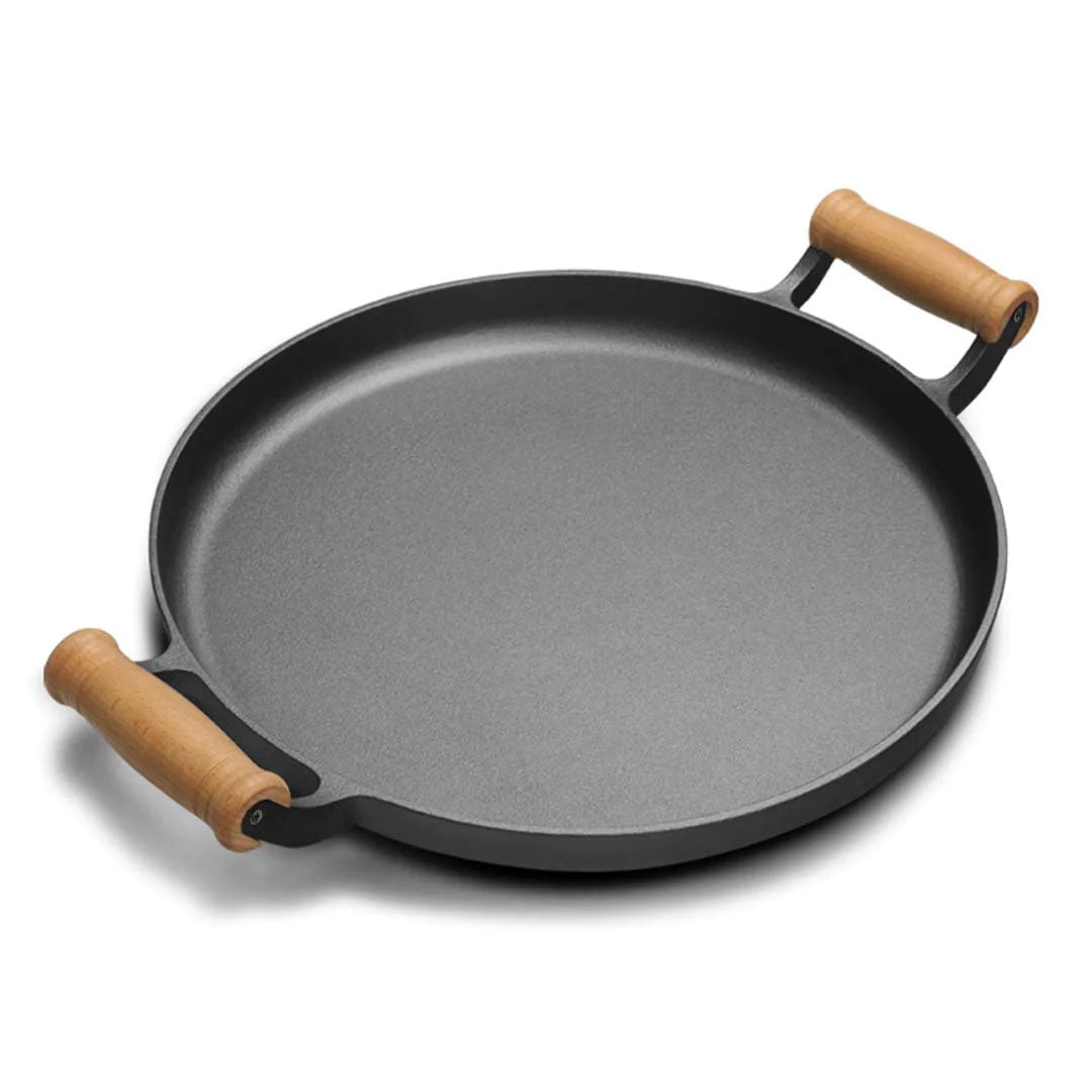 SOGA 31cm Cast Iron Frying Pan Skillet Steak Sizzle Fry Platter With Wooden Handle No Lid - Hospitality Connect