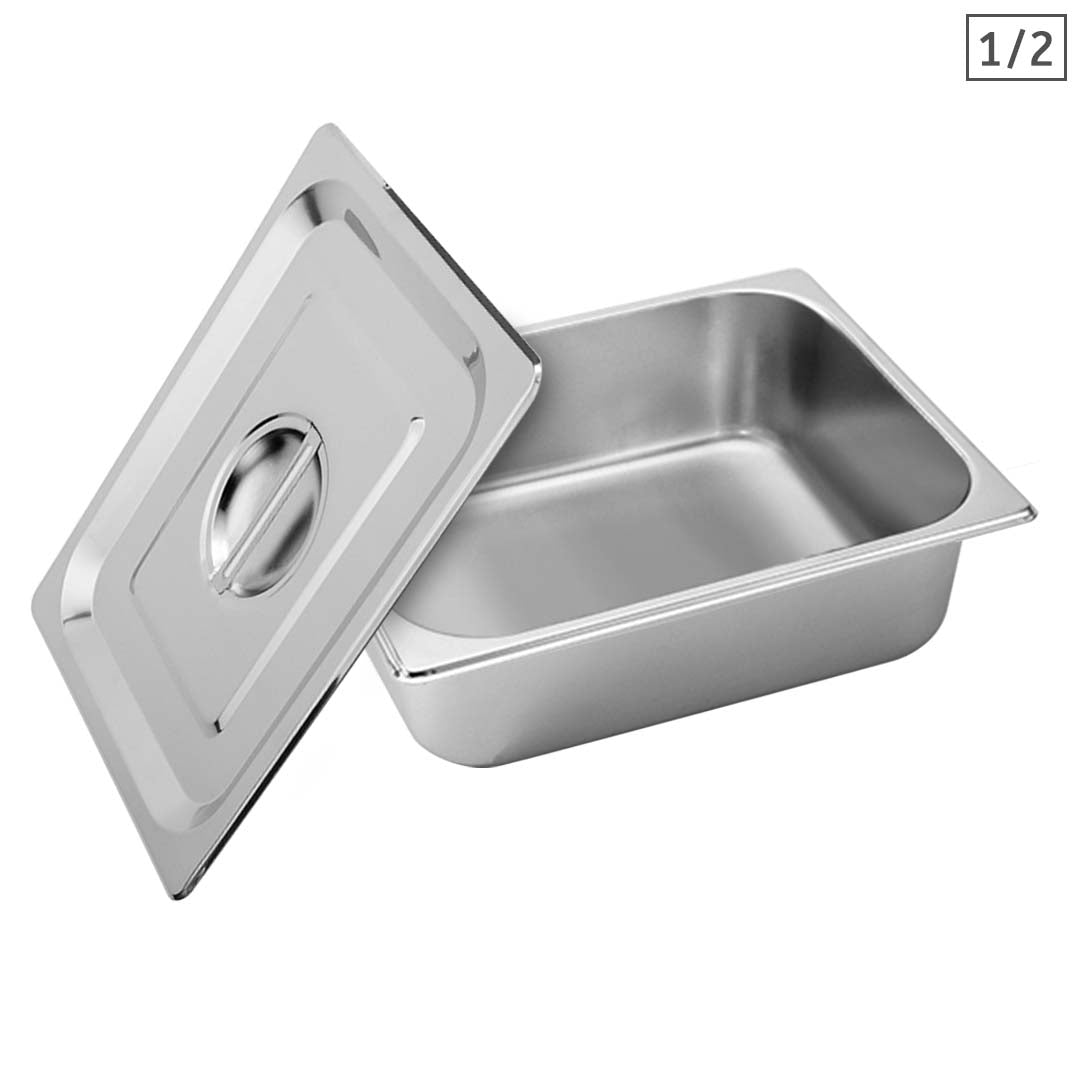 SOGA Gastronorm GN Pan Full Size 1/2 GN Pan 10cm Deep Stainless Steel Tray With Lid - Hospitality Connect