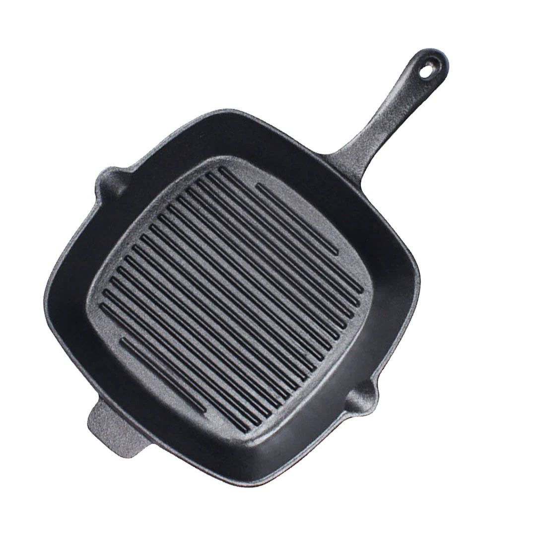 SOGA 26cm Square Ribbed Cast Iron Frying Pan Skillet Steak Sizzle Platter with Handle - Hospitality Connect
