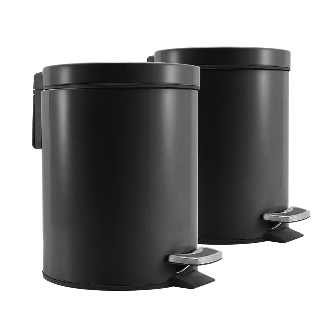 SOGA 2X Foot Pedal Stainless Steel Rubbish Recycling Garbage Waste Trash Bin Round 12L Black - Hospitality Connect