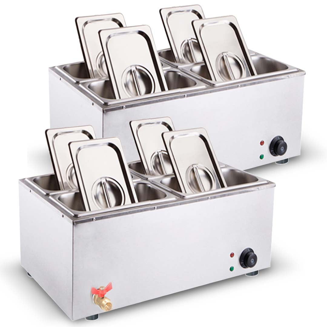 SOGA 2X Stainless Steel 4 X 1/2 GN Pan Electric Bain-Marie Food Warmer with Lid - Hospitality Connect