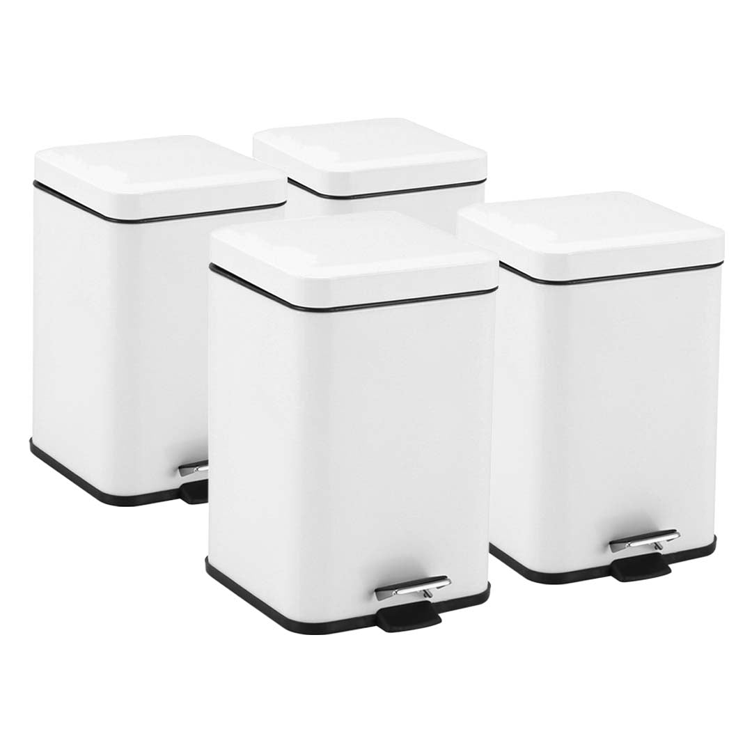 SOGA 4X 12L Foot Pedal Stainless Steel Rubbish Recycling Garbage Waste Trash Bin Square White - Hospitality Connect