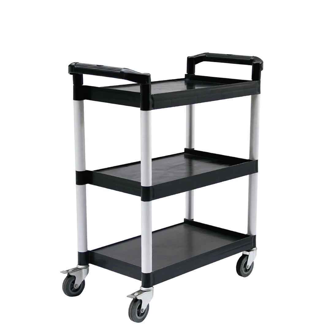 SOGA 3-tier black food trolley with wheels, portable kitchen cart, multifunctional utility service, 830x420x950mm