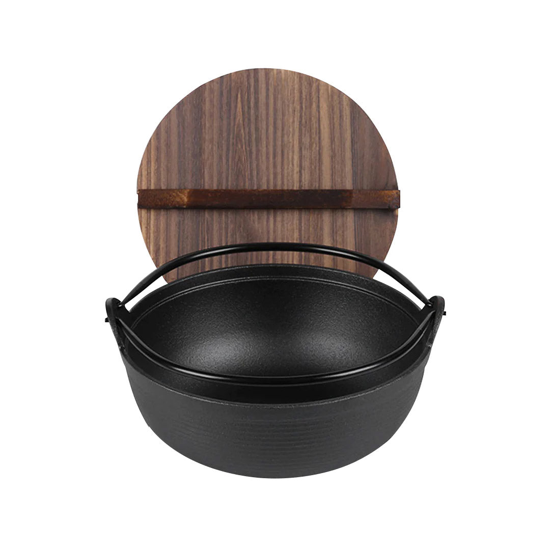 SOGA 29cm Cast Iron Japanese Style Sukiyaki Tetsu Nabe Shabu Hot Pot with Wooden Lid - Hospitality Connect