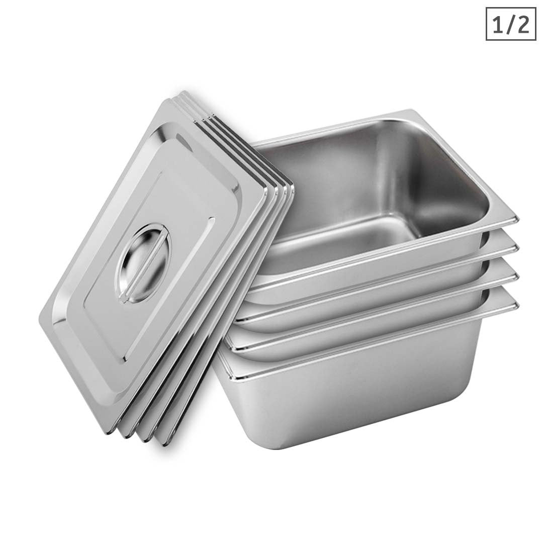 SOGA 4X Gastronorm GN Pan Full Size 1/2 GN Pan 15cm Deep Stainless Steel With Lid - Hospitality Connect