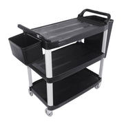 SOGA 3 Tier Food Trolley Food Waste Cart With Two Bins Storage Kitchen Black Large - Hospitality Connect