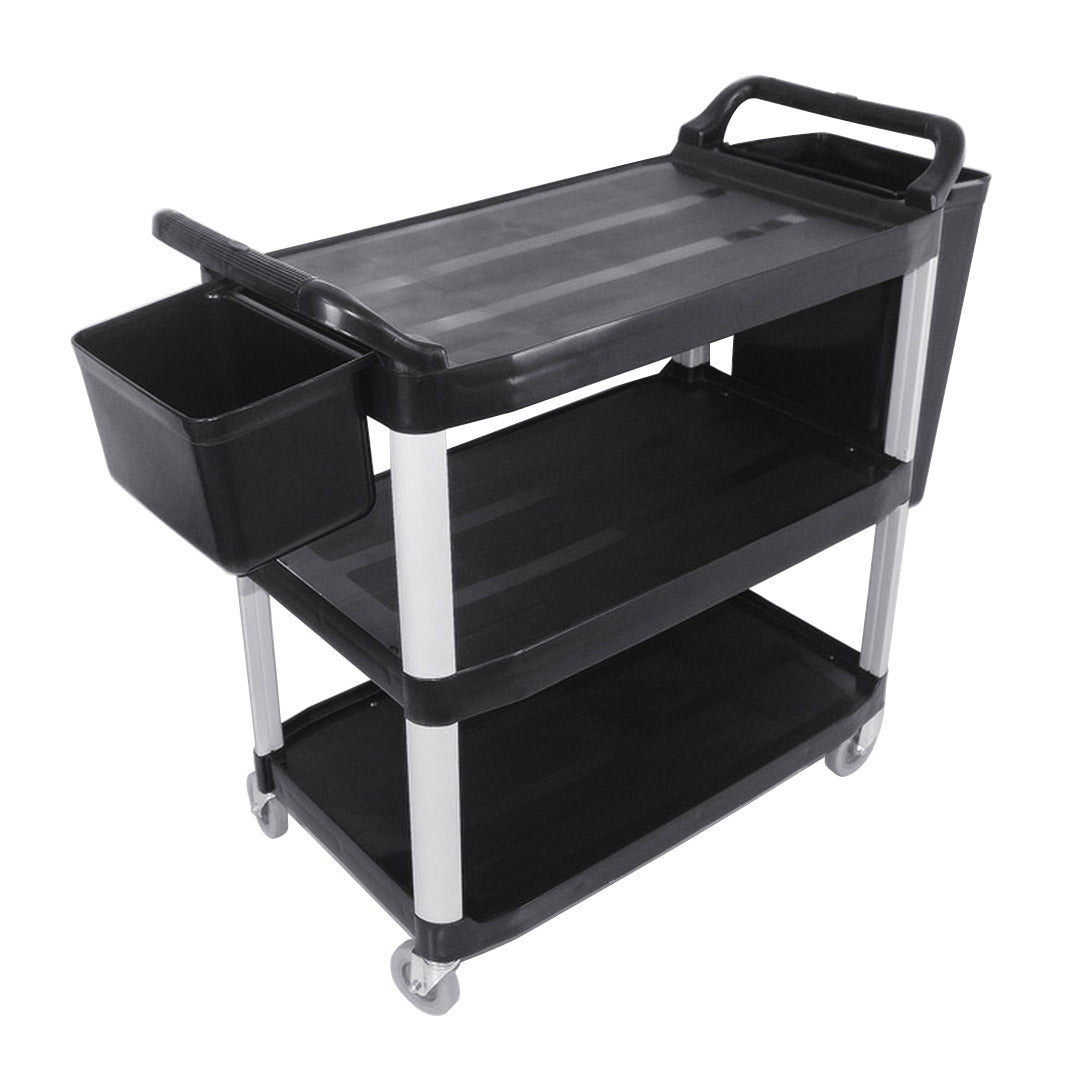 SOGA 3 Tier Food Trolley Food Waste Cart With Two Bins Storage Kitchen Black Large - Hospitality Connect