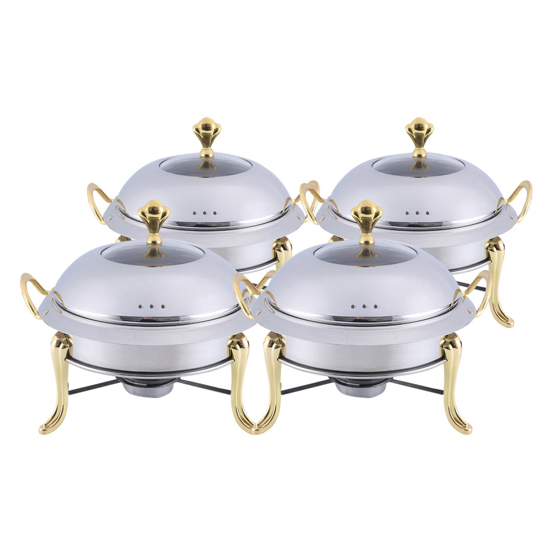 SOGA 4X Stainless Steel Gold Accents Round Buffet Chafing Dish Cater Food Warmer Chafer with Glass Top Lid - Hospitality Connect