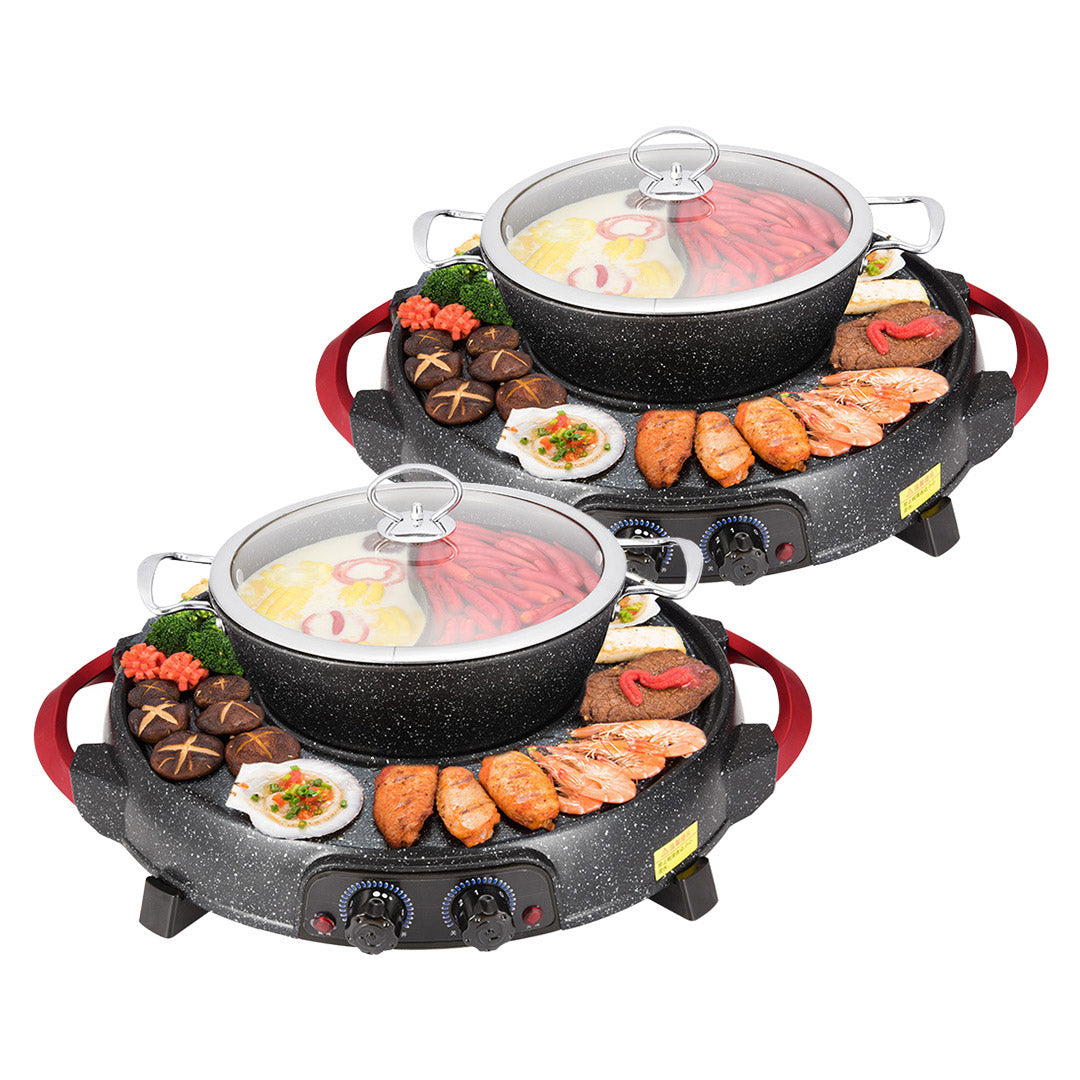 SOGA 2X 2  in 1 Electric Stone Coated Grill Plate Steamboat Two Division Hotpot - Hospitality Connect
