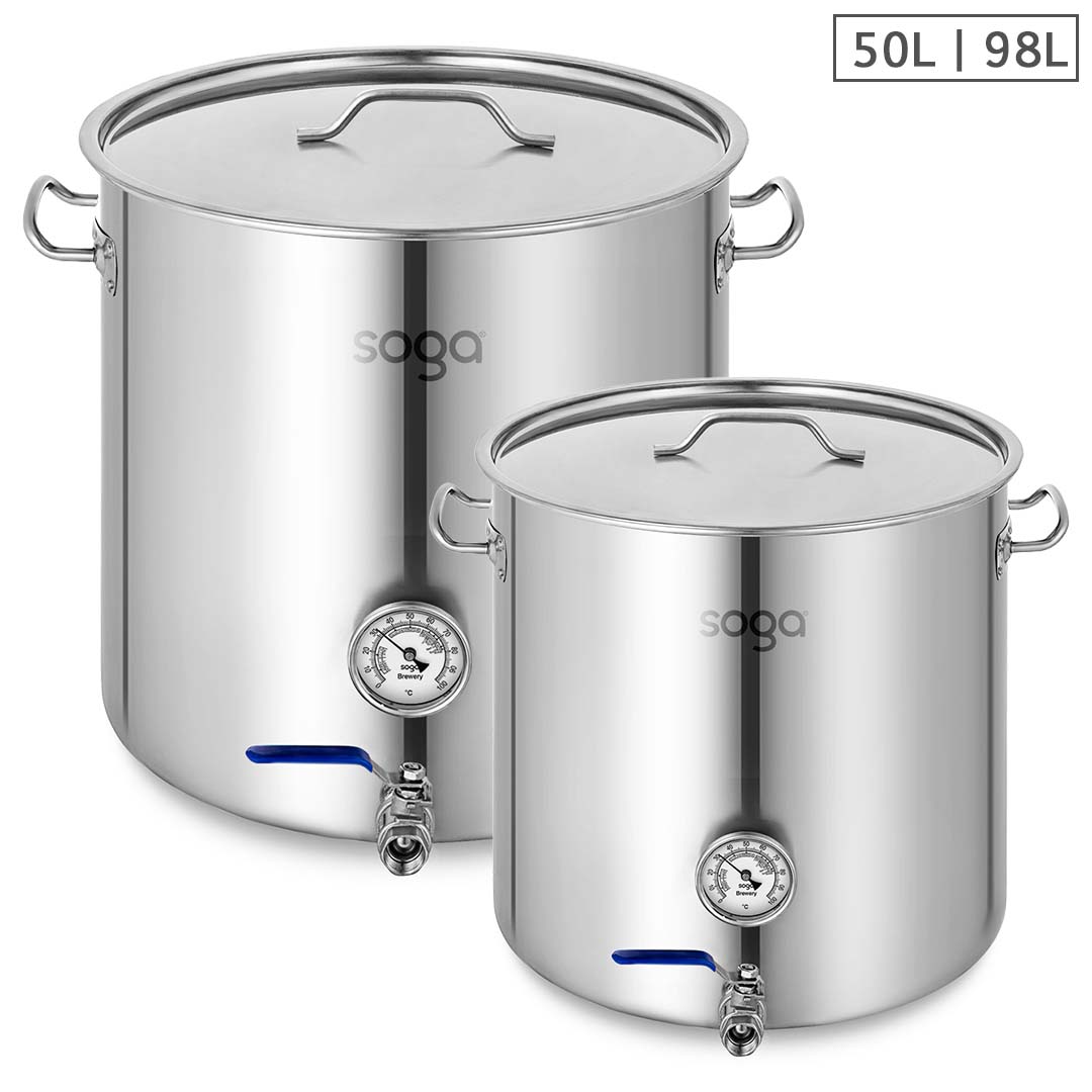 SOGA Stainless Steel Brewery Pot 50L 98L With Beer Valve 40CM 50CM - Hospitality Connect