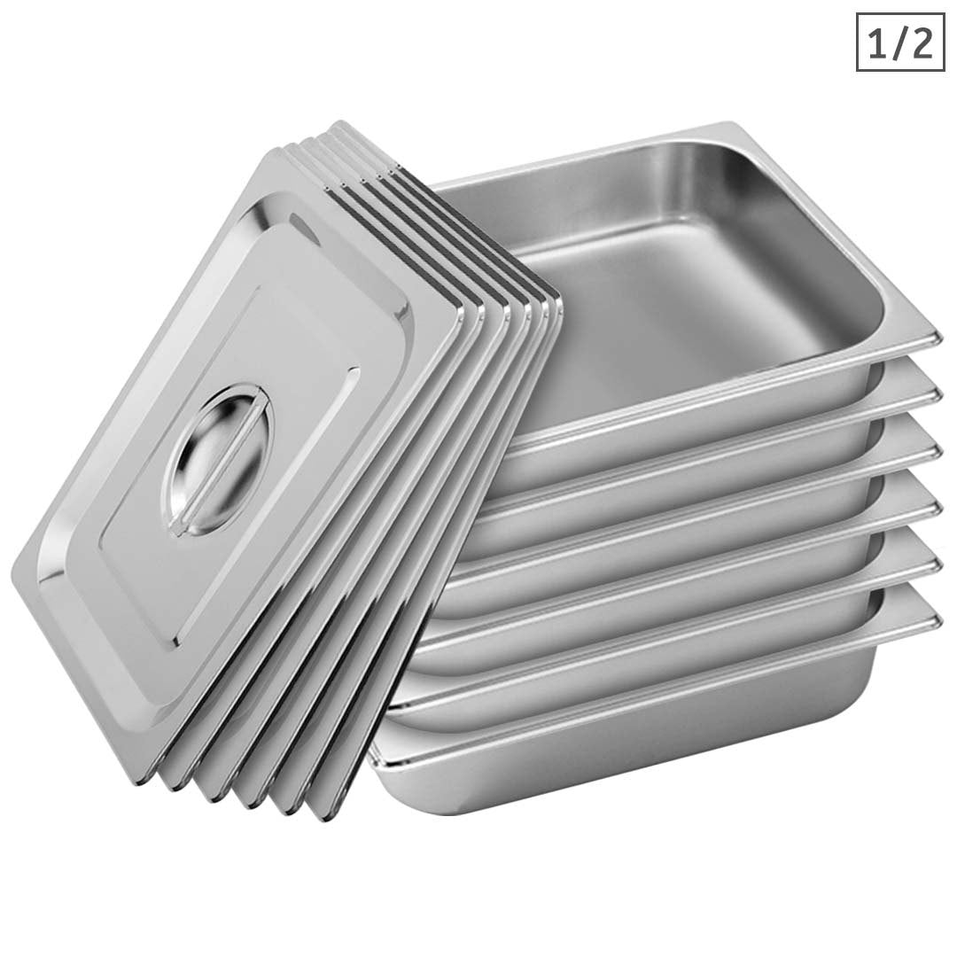 SOGA 6X Gastronorm GN Pan Full Size 1/2 GN Pan 6.5cm Deep Stainless Steel Tray With Lid - Hospitality Connect