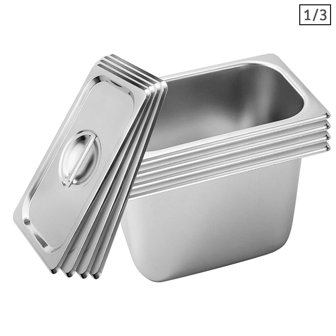 SOGA 4X Gastronorm GN Pan Full Size 1/3 GN Pan 20cm Deep Stainless Steel Tray With Lid - Hospitality Connect