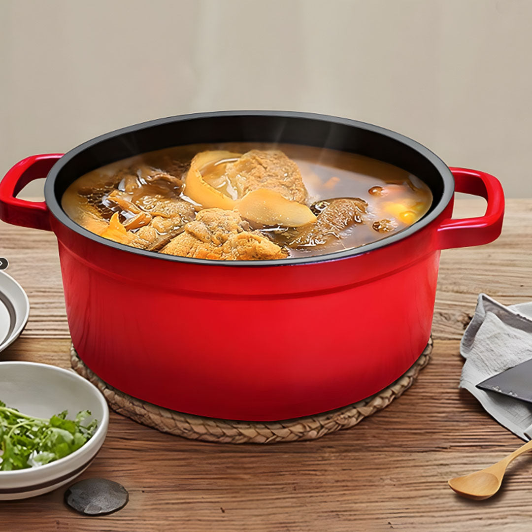 SOGA Cast Iron 26cm Enamel Porcelain Stewpot Casserole Stew Cooking Pot With Lid 5L Red - Hospitality Connect